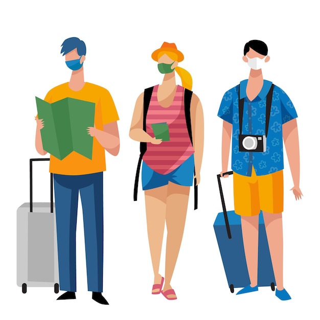 Free vector tourists wearing face masks