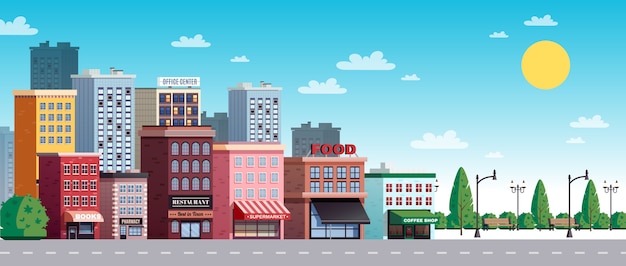Бесплатное векторное изображение Город город улица летняя иллюстрация