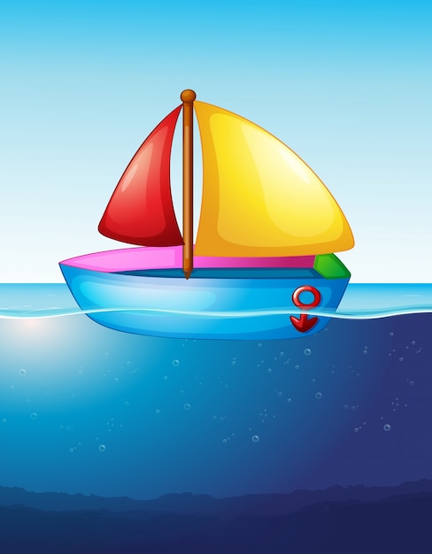 Free vector toy boat floating on water