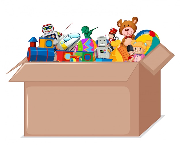 Toys in cardboard box