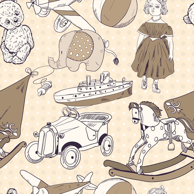 Toys sketch seamless pattern wallpaper