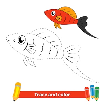 子供​の​ため​の​トレース​と​色​、​ソード​テール​の​魚​の​ベクトル