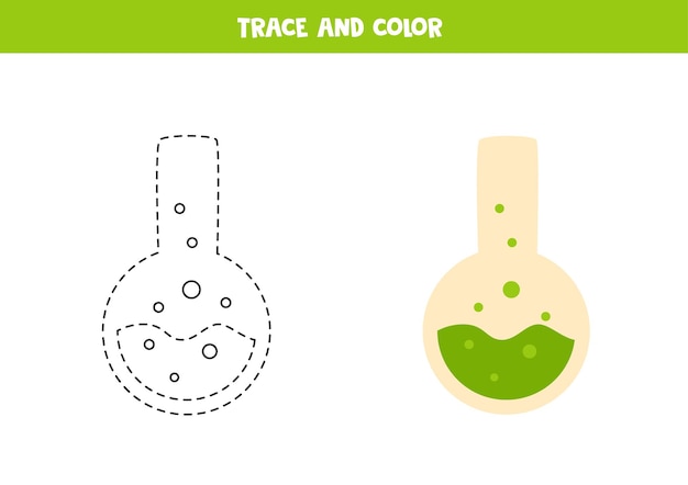 Trace and color cartoon potion. worksheet for kids.