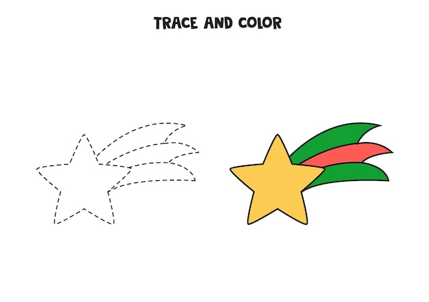 Trace and color christmas star. worksheet for kids. Premium Vector