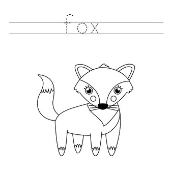 Trace the letters and color cute fox. handwriting practice for kids.