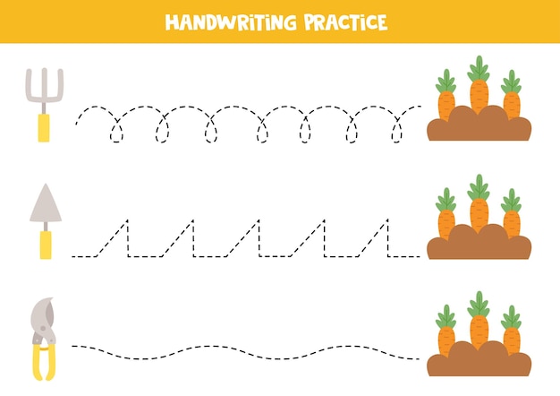 아이들을 위한 선 그리기 만화 원예 도구 쓰기 연습