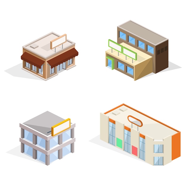 Free vector trade buildings isometric 3d illustration