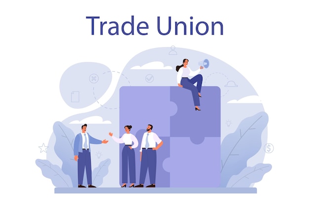 Free vector trade union concept employees care idea employees wellbeing or intersets regulation and protection corporate insurance career development benefits package isolated flat vector illustration