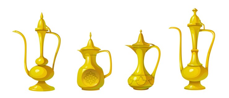 Free Vector traditional arab kettles set isolated on white