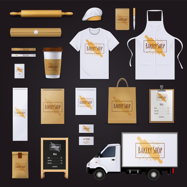 Free vector traditional bakery shop corporate identity template