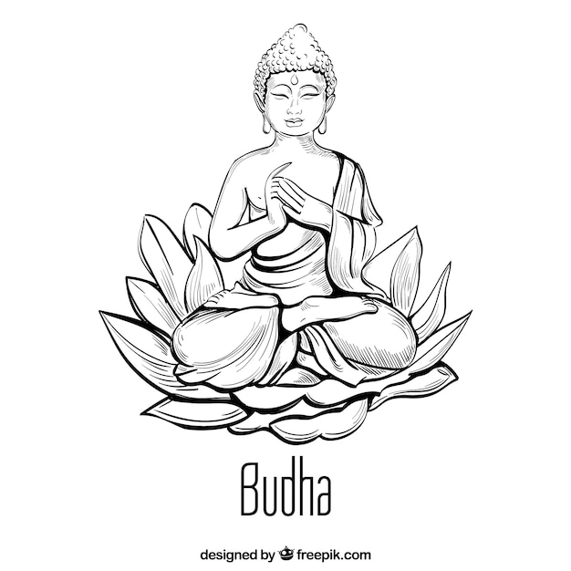 Traditional budha with hand drawn style