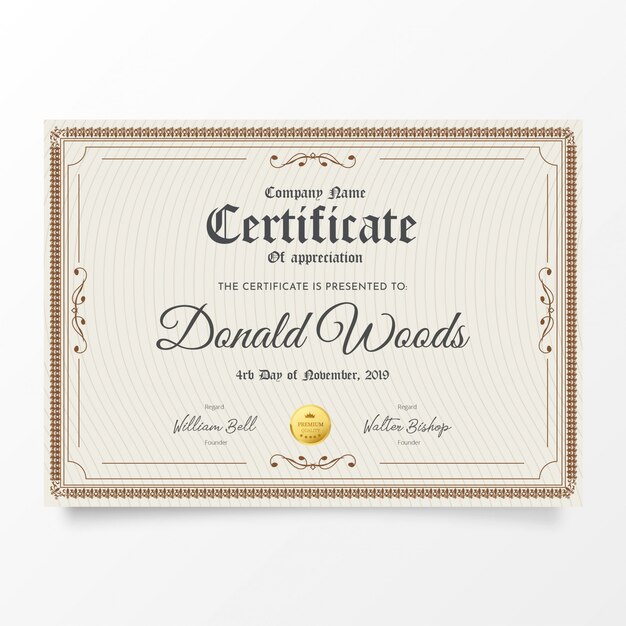 Traditional certificate with classic frame