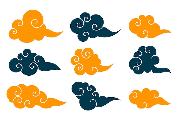 Бесплатное векторное изображение Традиционные китайские облака набор из девяти