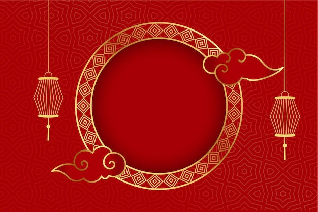 Traditional chinese red background greeting with lanterns