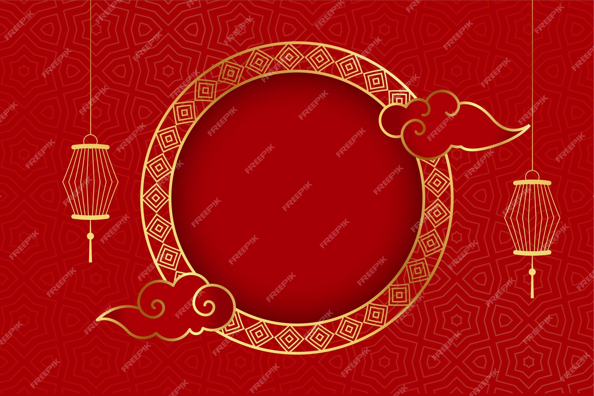 Free Vector | Traditional chinese red background greeting with lanterns