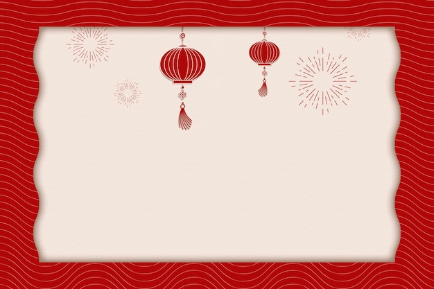 Free vector traditional chinese red lantern design card with copy space