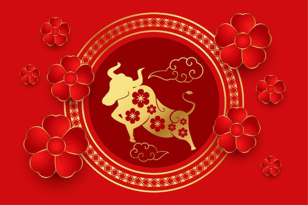 Traditional chinese red with flower and clouds