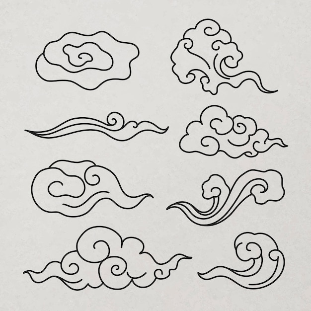 Free vector traditional cloud sticker, black chinese design clipart vector set