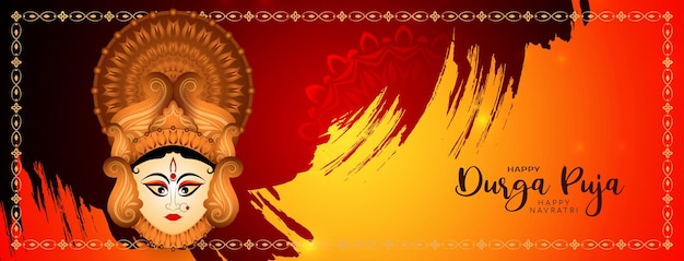 Vettore gratuito tradizionale durga puja e happy navratri festival banner di saluto design