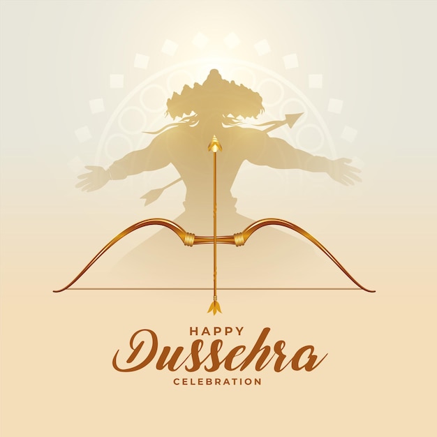 Free vector traditional dussehra festival card with ravan and bow arrow