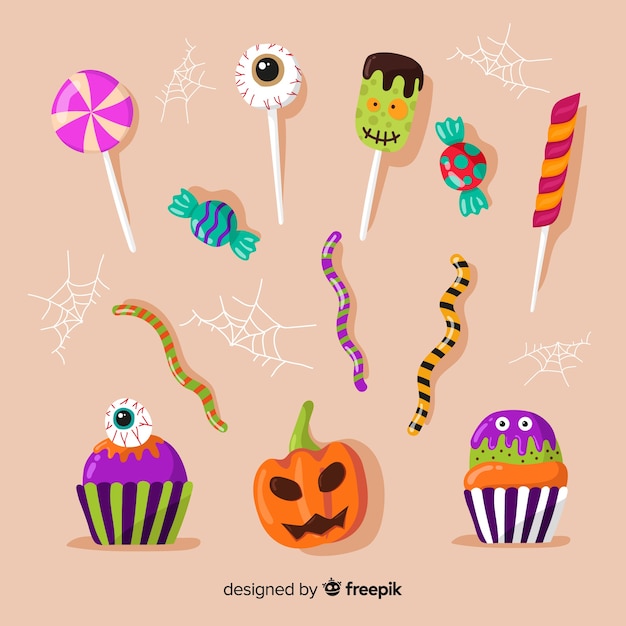 Free vector traditional halloween candies for kids