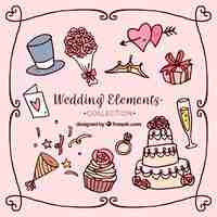 Free vector traditional hand drawn wedding element collection
