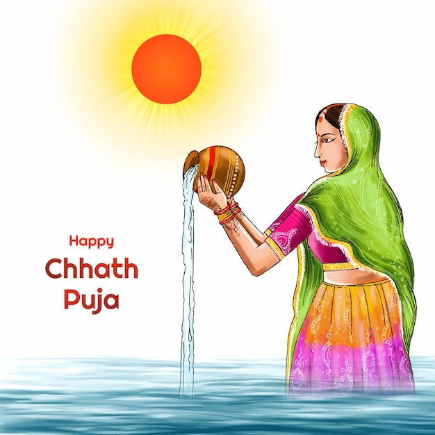 Traditional happy chhath puja festival of bihar holiday card background