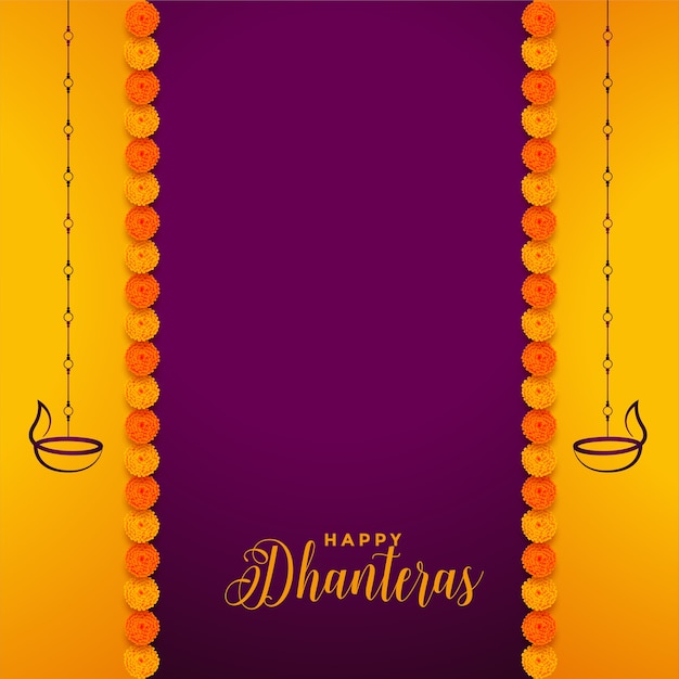 Free vector traditional happy dhanteras background with marigold flower decoration