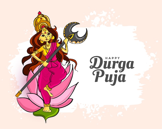 Free vector traditional happy durga pooja festival greeting card