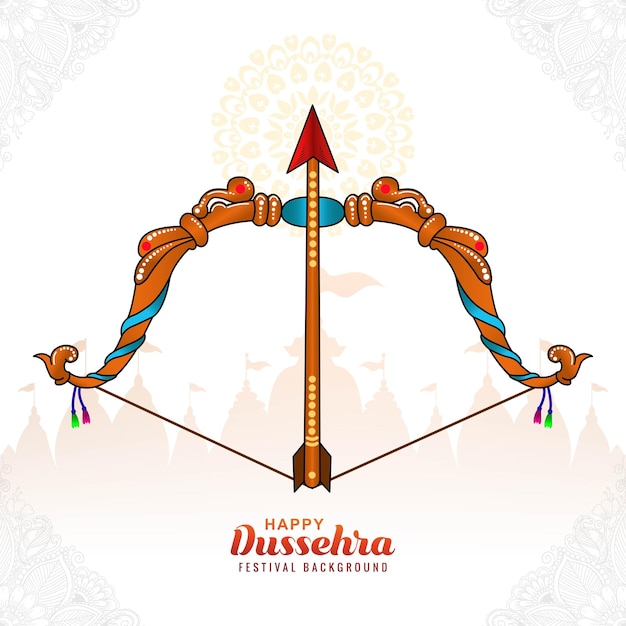 Vettore gratuito fondo felice tradizionale della carta di celebrazione dell'arco e della freccia dell'acquerello di dussehra