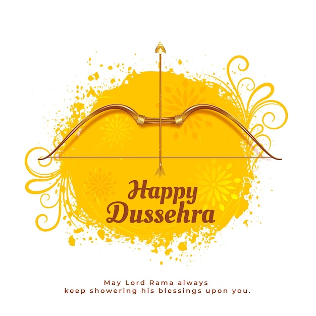 Free vector traditional happy dussehra watercolor yellow card with bow and arrow