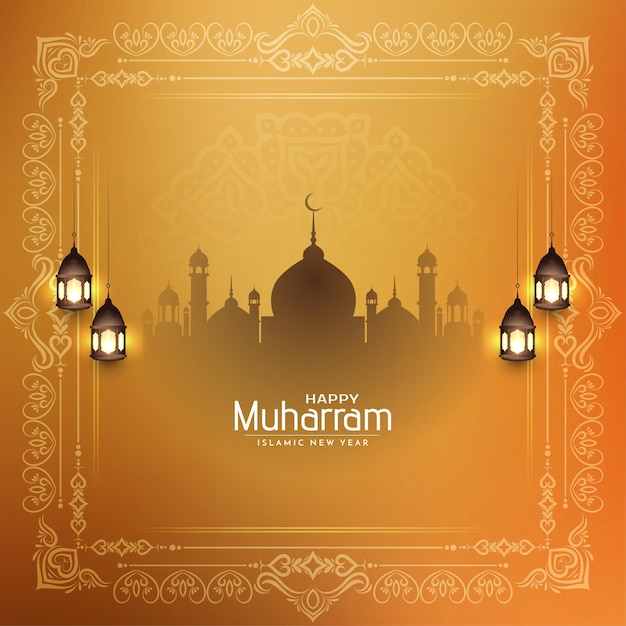 Free vector traditional happy muharram and islamic new year mosque background