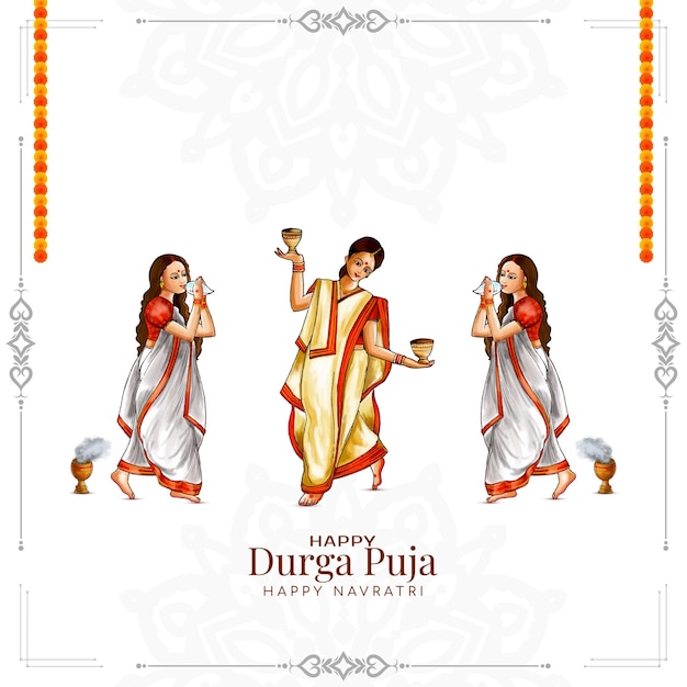 Vettore di progettazione del fondo del festival indù tradizionale happy navratri e durga puja