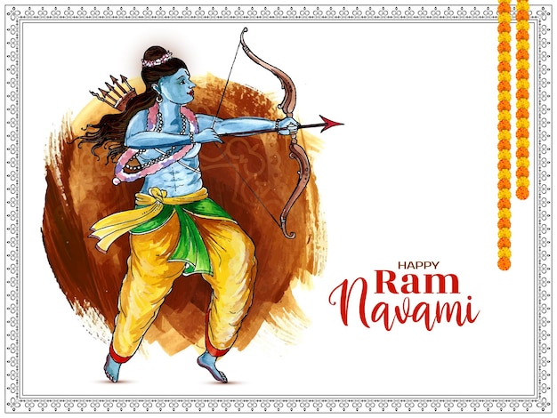 Vettore gratuito cartolina d'auguri tradizionale happy ram navami festival celebrazione