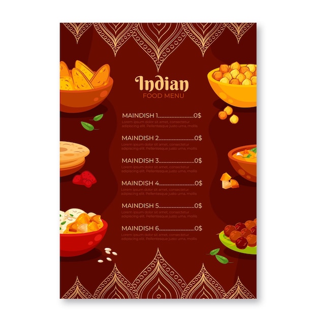 Traditional indian menu template