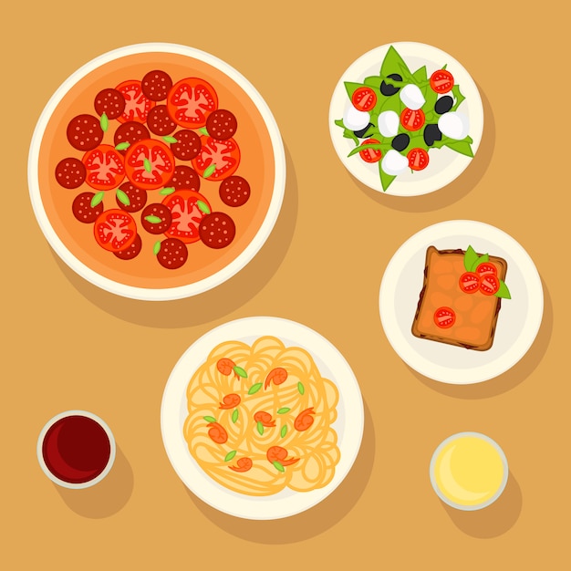 Free vector traditional italian dishes set