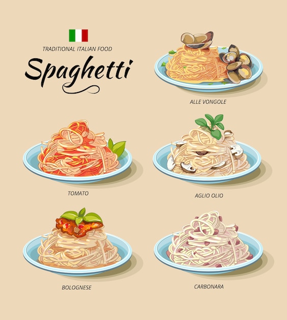 Free vector traditional italian food set