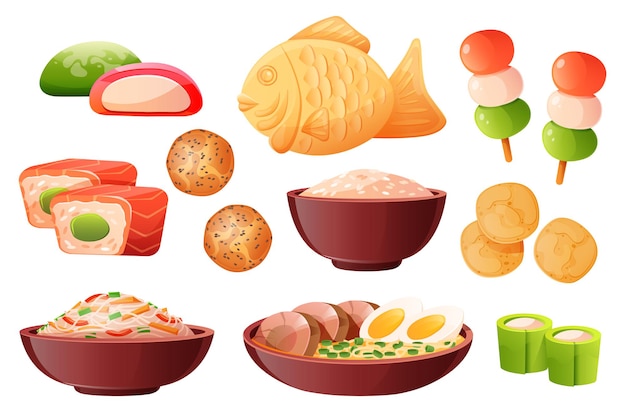 Free vector traditional japanese food set