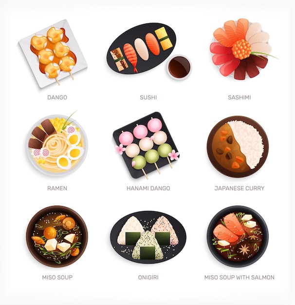 Free vector traditional japanese food set