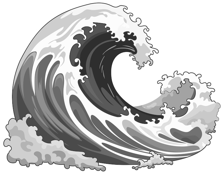 Free Vector traditional japanese wave black and white vector illustration