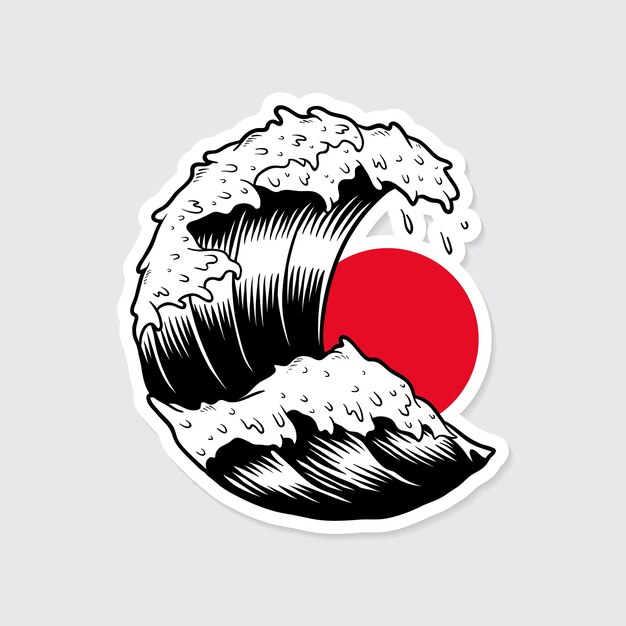 Traditional Japanese wave sticker with white border vector