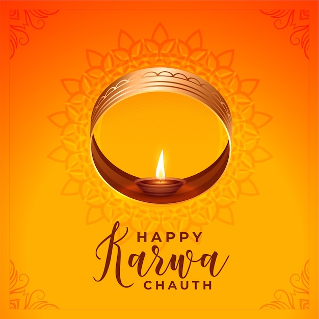 Traditional karwa chauth greeting with sieve and diya