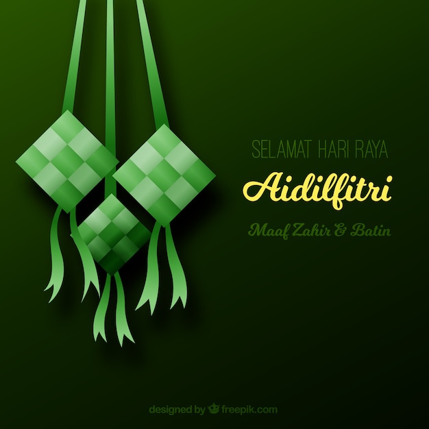 Free vector traditional ketupat composition with flat deisgn