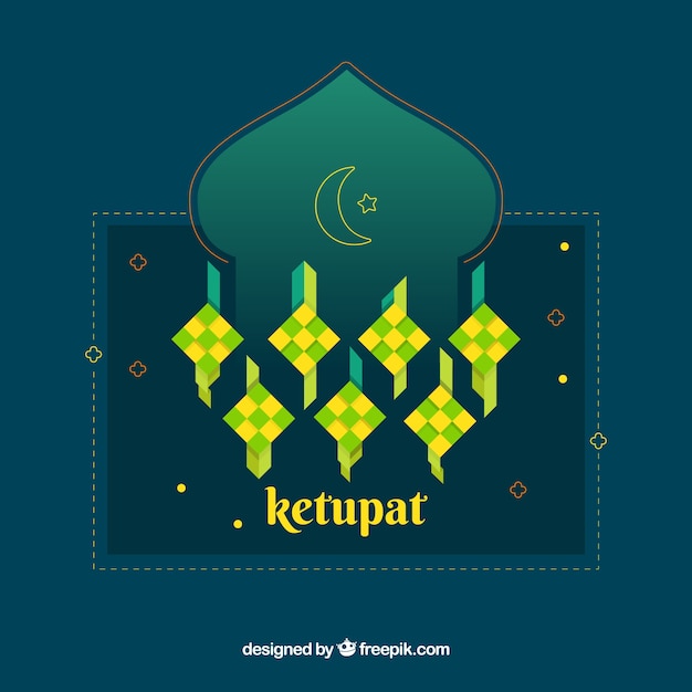 평평한 디자인의 전통적인 ketupat 구성 무료 벡터
