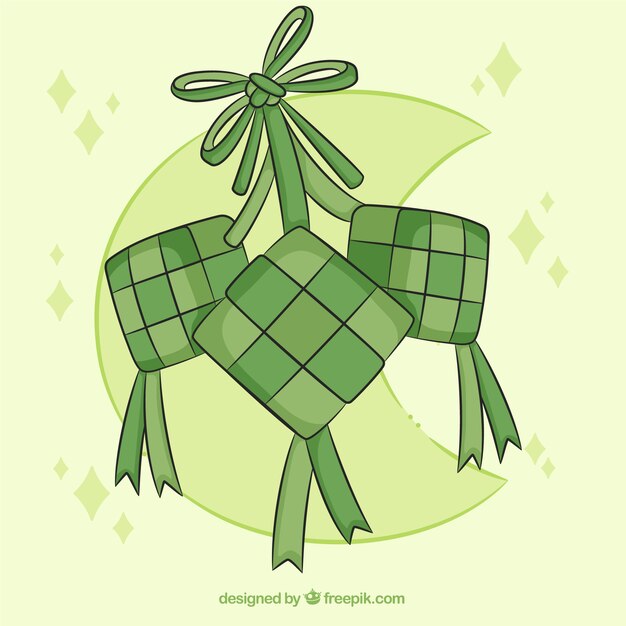 평평한 디자인의 전통적인 ketupat 구성