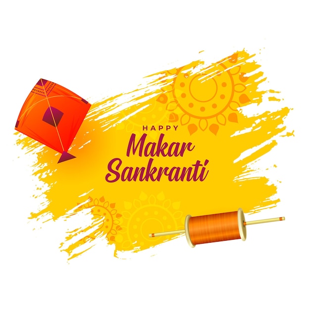 Free vector traditional makar sankranti festival greeting with kite and spool of string