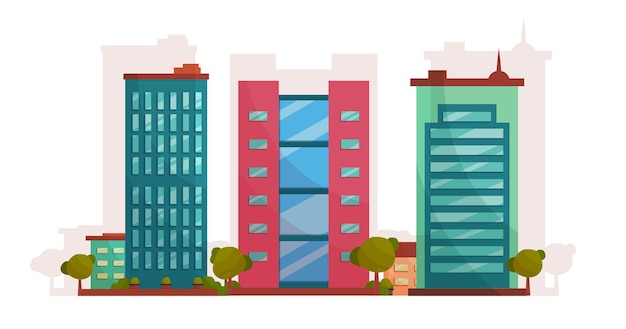 Traditional and modern building cartoon Flat design   concept illustration, Real estate business building concept