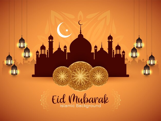 Traditional muslim Eid Mubarak festival celebration greeting card design vector