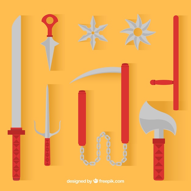 Free vector traditional ninja element collection with flat design