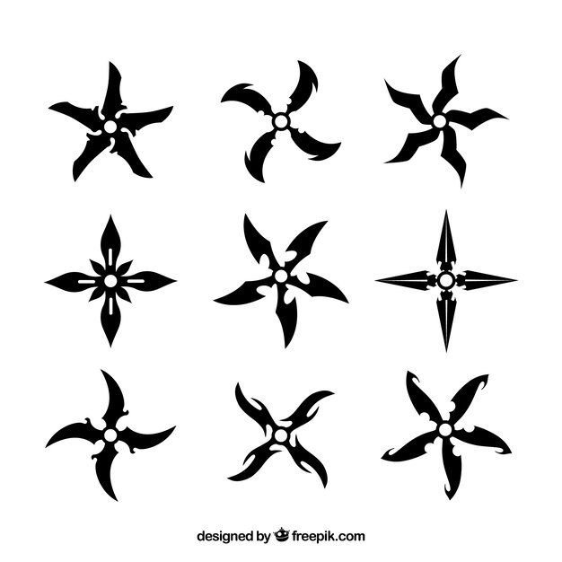 Traditional ninja star collection with flat design